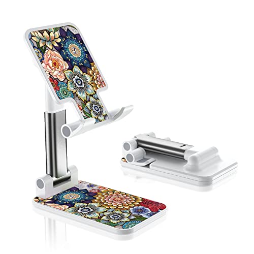 Foldable Desk Phone Holder - Adjustable Angle iPhone & Samsung Smartphone Stand - color: Vintage Flowers