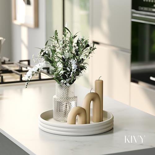 KIVY Round Decorative Concrete Tray 11x1,5 Inch - Modern Circle Coffee Table Tray - Home Decor Flat Bowl for Livingroom & Bedroom - Bandejas Decorativas - Circle Coffee Table Centerpiece (Cream) - color: Cream, style: Tray