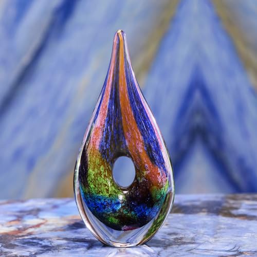 Luxury Lane Hand Blown Abstract Hollow Tear Drop Sommerso Art Glass Sculpture for Home Decor 8.5 inch Tall Centerpiece Table Decoration - size: 8.5“ tall
