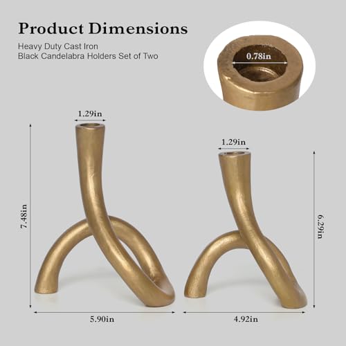 Gold Cast Iron Taper Candle Holder, Candlestick Holder Decorative, Gift Tapered Candle Holders for Home Decoration, Bedroom, Dinning, Mantel, Kitchen, Party, Set of 2 - color: Gold