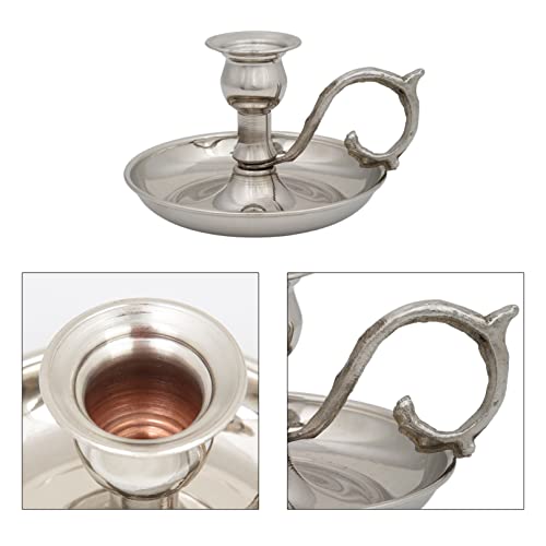 Copper Handmade Candle Holder for Rustic Home Decor with Handle Metal Candle Holders for Pillar Candles Gothic Decor Candlestick Holders (Nickel) - color: Nickel