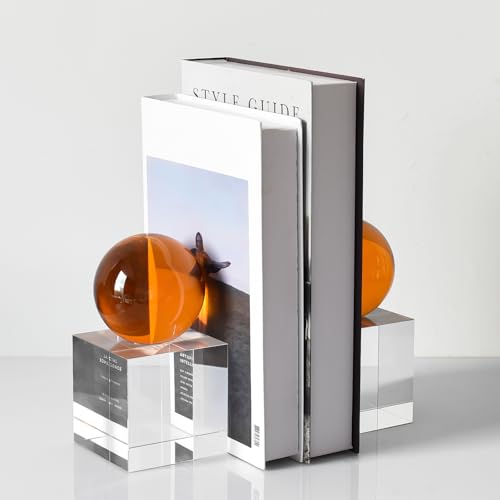 Crystal Bookends, 1 Pair of Decorative Tabletop Bookends for Office, Home, Desk, Comes with Gifed Box, Amber - color: Amber