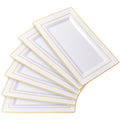I00000 6 Pack Plastic Serving Trays, Gold Rim Disposable Serving Trays, Gold Disposable Serving Platter for Food Party Serving Platters and Plastic Trays 13.97x8.46 inches - color: White Gold