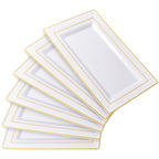 I00000 6 Pack Plastic Serving Trays, Gold Rim Disposable Serving Trays, Gold Disposable Serving Platter for Food Party Serving Platters and Plastic Trays 13.97x8.46 inches - color: White Gold