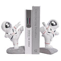 White Book Ends for Kids, Upgraded Astronaut Bookends Resin Spaceman Book Holders for Shelves Sturdy Book Stopper Book Ends to Hold Books Unique Outer Space Book Shelf Ends(F2-Silver Color) - color: Astronaut F-silver