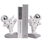 White Book Ends for Kids, Upgraded Astronaut Bookends Resin Spaceman Book Holders for Shelves Sturdy Book Stopper Book Ends to Hold Books Unique Outer Space Book Shelf Ends(F2-Silver Color) - color: Astronaut F-silver