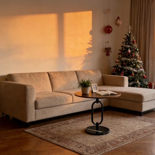 17In(W) x19In(H) Round End Table Heavy Duty Modern Side Table Stable Sofa Side Table Marble Base Accent Coffee Table Nightstand for Living Room Bedroom-Amber - color: Amber-a
