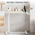 FLEXISPOT H7 Adjustable Overbed Bedside Table with Wheels Pneumatic Mobile Standing Laptop Desk Rolling Computer Cart Movable Overbed Table Hospital Home Use (31.5" W x 17.7" D, White Large) - color: White, size: Large