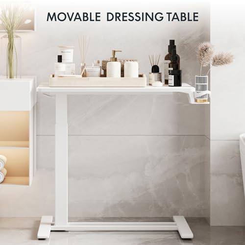 FLEXISPOT H7 Adjustable Overbed Bedside Table with Wheels Pneumatic Mobile Standing Laptop Desk Rolling Computer Cart Movable Overbed Table Hospital Home Use (31.5" W x 17.7" D, White Large) - color: White, size: Large