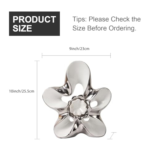 Ceramic Statue Home Decor Aesthetic Abstract Flower Sculpture Modern Decorative Statues for Living Room Bedroom Bookshelf Desktop Dinging Table Centerpiece Office(White and Silver) - color: White and Silver