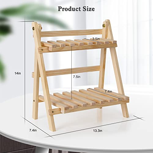 Jotsport 2-Step Desktop Storage Organizer Foldable 2 Tier Ladder Plant Stand Wood Display Shelf Decorative Storage Rack for Table Top - color: Natural