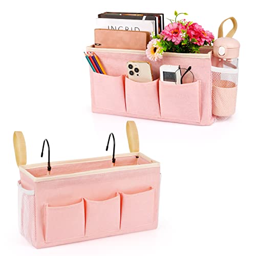 Lilithye Bedside Caddy Bedside Organizer Bedside Storage Caddy with Fixed Straps and Water Bottle Holder for Home College Dorm Bunk Bed Hospital Bed Crib Bed Rails (2pcs Pink) - color: 2pcs Pink