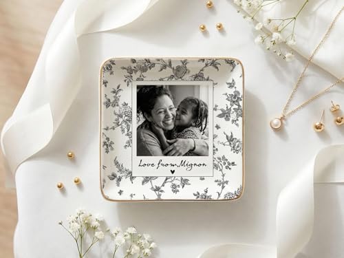 Personalized Mom Photo Jewelry Tray, I Love You Mom Toile De Jouy Jewelry Dish; Personalized Grandma Portrait Photo Trinket Tray, Mothers Day Gift for Grandma Mama 5 - color: Jewelry Dish 4