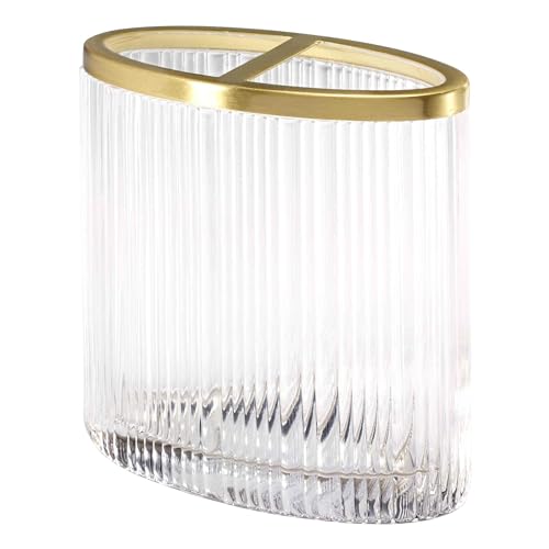 Nicole Miller - Toothbrush Holder, Glass Countertop Accessories, Dorm Room Essentials (Louise Collection, Clear) - size: Toothbrush Holder