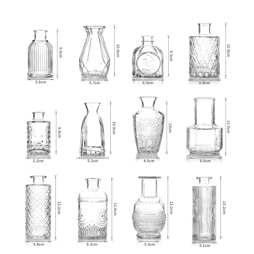 Bud Vases Set of 12, Small Mini Glass Vases for Centerpieces - Elegant Vintage Style - Perfect for Table Decor, Wedding, Party Centerpieces - Great Gift for Home Decor Lovers (Clear) - color: Clear-12pcs