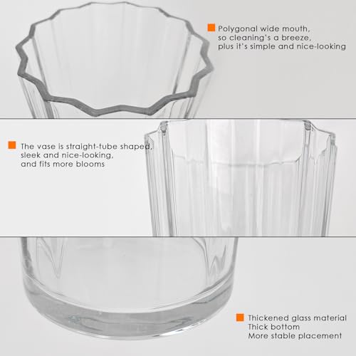 Cup-Shaped Wide Mouth Glass Vase - 7.5" Tall Transparent, Ideal for Fresh Flowers/Floating Tealights, Home Display (Living Room/Bedroom), Wedding Centerpieces & Holiday Decor - color: Clear, size: 04