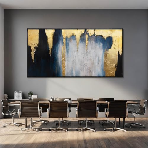 WINKAILIN Blue and Gold Abstract Canvas Wall Art with Frame Modern 29x58 Large Painting Minimalist Artwork for Living Room Bedroom Dining Room Decor - color: Blue and Gold, size: 58"L x 29"W