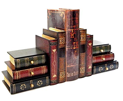 Bellaa 23868 Decorative Bookends Fake Book Ends Support Cool Creative Desktop Organizer 6 Hidden Storage Drawers Vintage Farmhouse Boho Home Decor