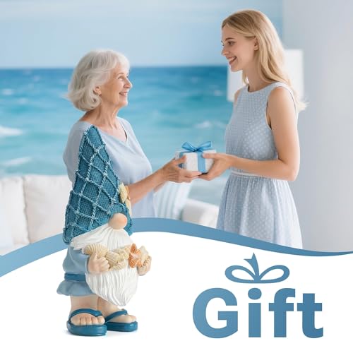 Etlemonde Beach Gnomes Statues,Ocean Gnomes,Nautical Themes Decoration,Beach, Gnome Holding Seashells - color: Holding a Shell