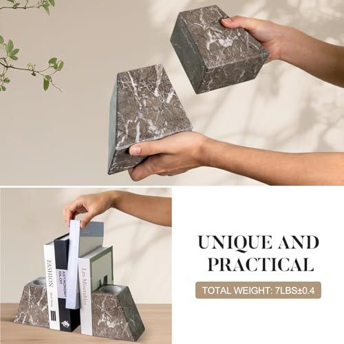 Marble Bookends Decorative, Natural Stone Book Stopper for Shelves, Unique Vase Book Ends for Home, Kitchen and Office Decoration (Gris Lido) - color: Gris Lido
