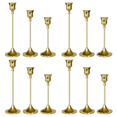 Candlestick Holders Gold, 12 Packs Taper Candle Holder for Candlesticks, Candle Sticks Holder Decor for Home Decor - color: Titanium Gold