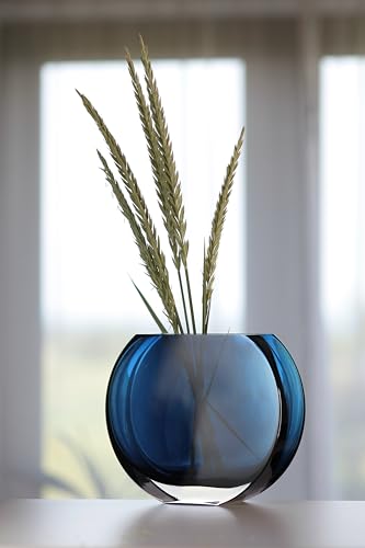 Glass - Vase - Blue - Teal - Round - 7.25" Long - Heavy Durable - Made in Europe - by Barski