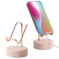 Marble Phone Stand with Metal Holder, Charging Available While Using, Swipe Up to Unlock, Made of Natural Marble as Business Card Holder for Office Desk (Rose Pink + Rose Gold) - color: Rose Pink + Rose Gold