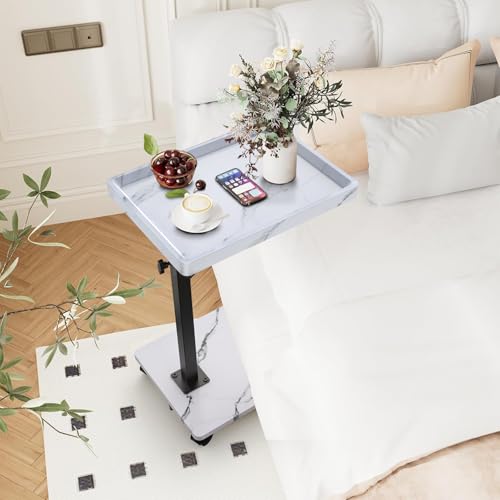 C Table End Table Adjustable Height, 360°Swivel TV Tray Table for Small Spaces, Couch Tables That slide under, C Shaped Side Tables living room and bedroom for Sofa, Bed,Chair, Snack (1, White) - color: White