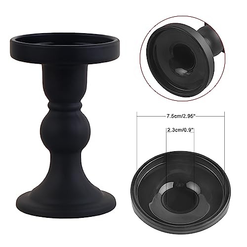 3-Piece Set of Black Glass Candlestick, Crystal Candlestick Holder Holder and Conical Candle, Christmas Candle Holder Decoration, Family Living Room Wedding Candle Holder (black1set) - color: Black