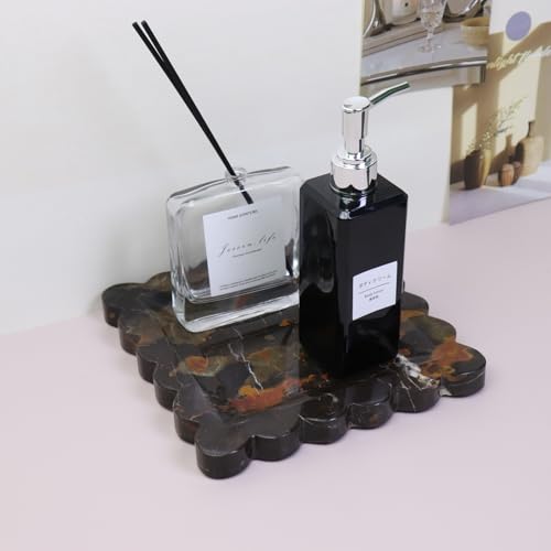 Square Marble Decorative Tray with Scalloped Edge, Luxury Natural Stone Bathroom Vanity Tray, Dresser Top Perfume Coffee Home Kitchen Sink Tray, Key Trinket Ring - color: Black Golden