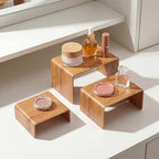 Chuangdi 2 Sets Acrylic Display Risers, Product Stand, Jewelry Display Riser Shelf Showcase Fixtures for Dessert Cupcake Candy Figure Treat Action Showcase (Wood,Small Set) - color: Wood, size: Small Set