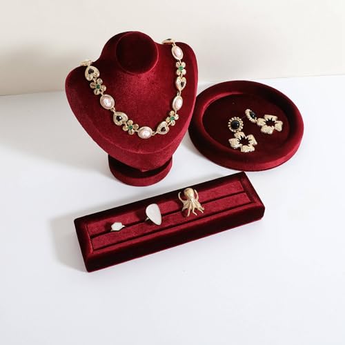 Velvet Ring Storage Organizer, Jewelry Display Holder with Slots for Show, Velvet Jewelry Ring Stand for Selling【Red】 - color: Red