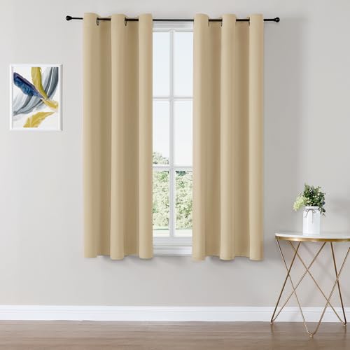 ChrisDowa Small Window Curtains 50 inches Long for Bedroom - Grommet Short Thermal Insulated Room Darkening Curtains for Kitchen (2 Panels, Biscotti Beige, 29 x 50 Inch) - color: Biscotti, size: 29"W x 50"L (Pack of 2)