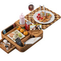 Couch Cup Holder, Checkered Couch Tray Cup Holder Sofa Tray, Acacia Wood Large Capacity 2-Tier Wooden Trays with Drawer for Sofa, Bed, Picnic, Drinks, Snacks, Remote, Cell Phone 12.5 * 12.5 in - color: Acacia Wood + Checkered