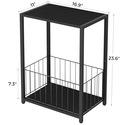 Homleke Side Table with Magazine Holder, Record Player Stand with LP Shelf, End Table for Living Room, Bedroom, or Bedside, Easy Assembly, 11" D x 16.9" W x 23.6" H, Black - color: Black - Large