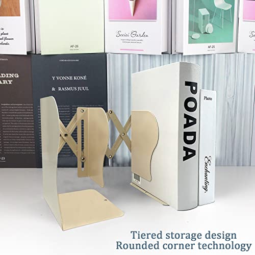 Adjustable Bookends, 19 inches 2 Dividers Heavy Duty Metal Book Holders, Book Storage Rack, Desk Organizer Magazine File Holder for Office, School, Bookstore and Home, Beige - color: Beige