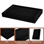 uxcell Velvet 7 Slots Ring Organizer Jewelry Display Tray Showcase Ring Holder Velvet Jewelry Organizer Stand for Rings Earrings Black - color: Black
