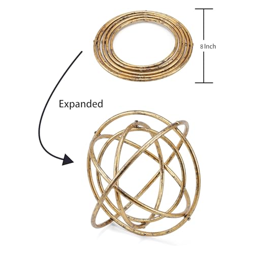 HLQMFHT 8 inches-Golden Iron Sphere,Foldable Geometric Sculpture Decorative Sphere,Tabletop Decorations for Living Room, Study，Bedroom，Modern Home Decor Accents - color: Gold-b