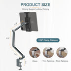 Houele Tablet Stand Holder, Adjustable Foldable Tablet Arm iPad Desk Mount with 360°Rotate Base, Phone Holder iPad Stand for Desk and Bed, Compatible with Tablets, Phones or Other 4-15.6" Device - color: Grey