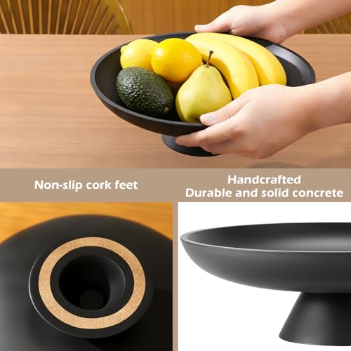 Large Fruit Bowl for Kitchen Counter, Concrete Decorative Bowl for Coffee Table, Modern Key Bowl for Entryway Table (Black)
