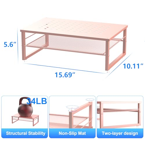 gianotter 2-Tier Metal Monitor Stand Riser, Desk Organizer for Monitor, Office Desk Storage Organizer for Office Supplies (Rose Gold) - color: Rose Gold
