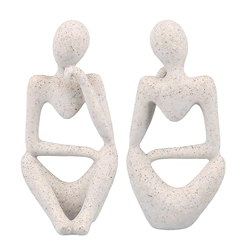 Abstract Thinker Statue | Synthetic Home Accent for Living Room/Office Desk/Bookshelf | Hollow Design Art Sculpture Collectible Present (Sandstone Left) - style: Sandstone Left