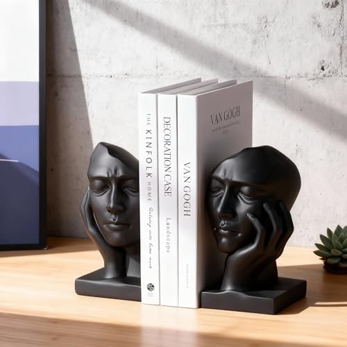 Unique Bookends for Shelves,Philosopher Book Ends Thinker Statue, Heavy Duty Book Shelves Decor, Modern Creative Office Company Bookends Ornament Decorations - color: Black