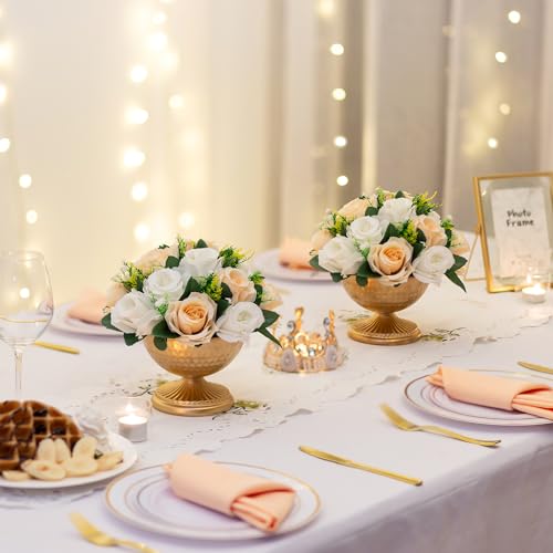 Sziqiqi Gold Urn Vase for Flowers - Wedding Table Decoration Centrepieces Set of 2 Vintage Metal Vases for Artificial Flowers Small Hammered Vase for Birthday Party Christmas Anniversary - color: Gold, size: 4.3in - 2 Pcs