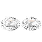 Kitcom Crystal Tealight Candle Holders Pack of 2, Hand-Cut Candle Holder Home Decor for Wedding Banquet Dinner 3.2" Diameter x 1.6" High, Clear - size: W3.2''×H1.6''