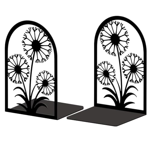 Peacoblue Metal Bookends for Shelves, Modern Decorative Heavy Duty Study Book Support Stoppers for Office, Desk, Shelf, Room 5.3"x4.3"x7.9" Cast Iron Simple Tall Bookends, 1 Pair (Dandelion) - style: Gothic Crow