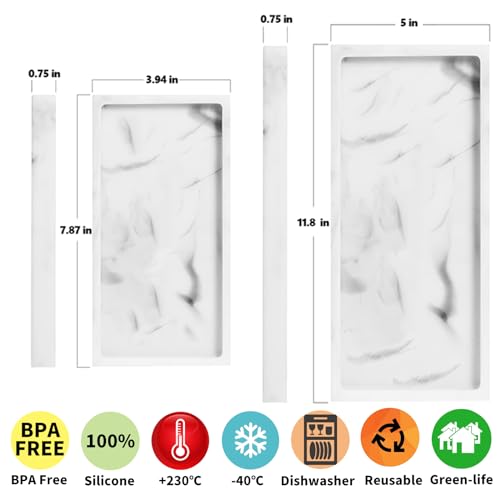2 Packs Silicone Bathroom Vanity Tray Large 11.8" ＆ Small 7.8" Set - Rectangle Shatterproof Flexible Bathroom Tray for Soap Dispenser, Tissues, Candles, Towel, Plant, Perfume Key - color: White 11.8" & 7.8"