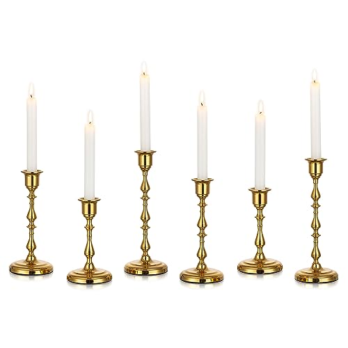 Brass Candlestick Holders Vintage: Gold Taper Candle Holder Metal Candle Sticks Holder Antique Decoration for Dinning Table Mantel Wedding Centerpieces Christmas Party Set of 6 - size: 2 Sets(6 Pcs)