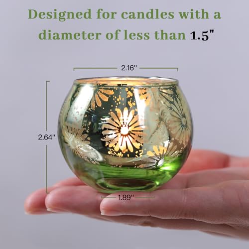 Green Mercury Glass Votive Candle Holders Set of 12, Round Tealight Candle Holders Bulk for Table Centerpieces, Weddings, Shower Gifts, Christmas, Halloween Party Decorations - color: Green