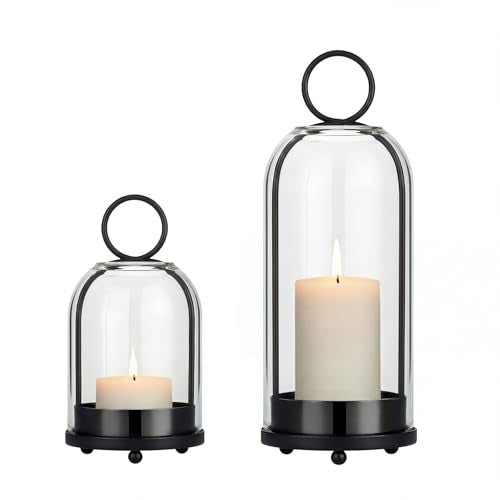 5"&4" Hurricane Glass Candle Holders, Hanging Black Metal Candle Holder for Pillar Candles Table Coffee Table Decor Interior Decoration - color: Black